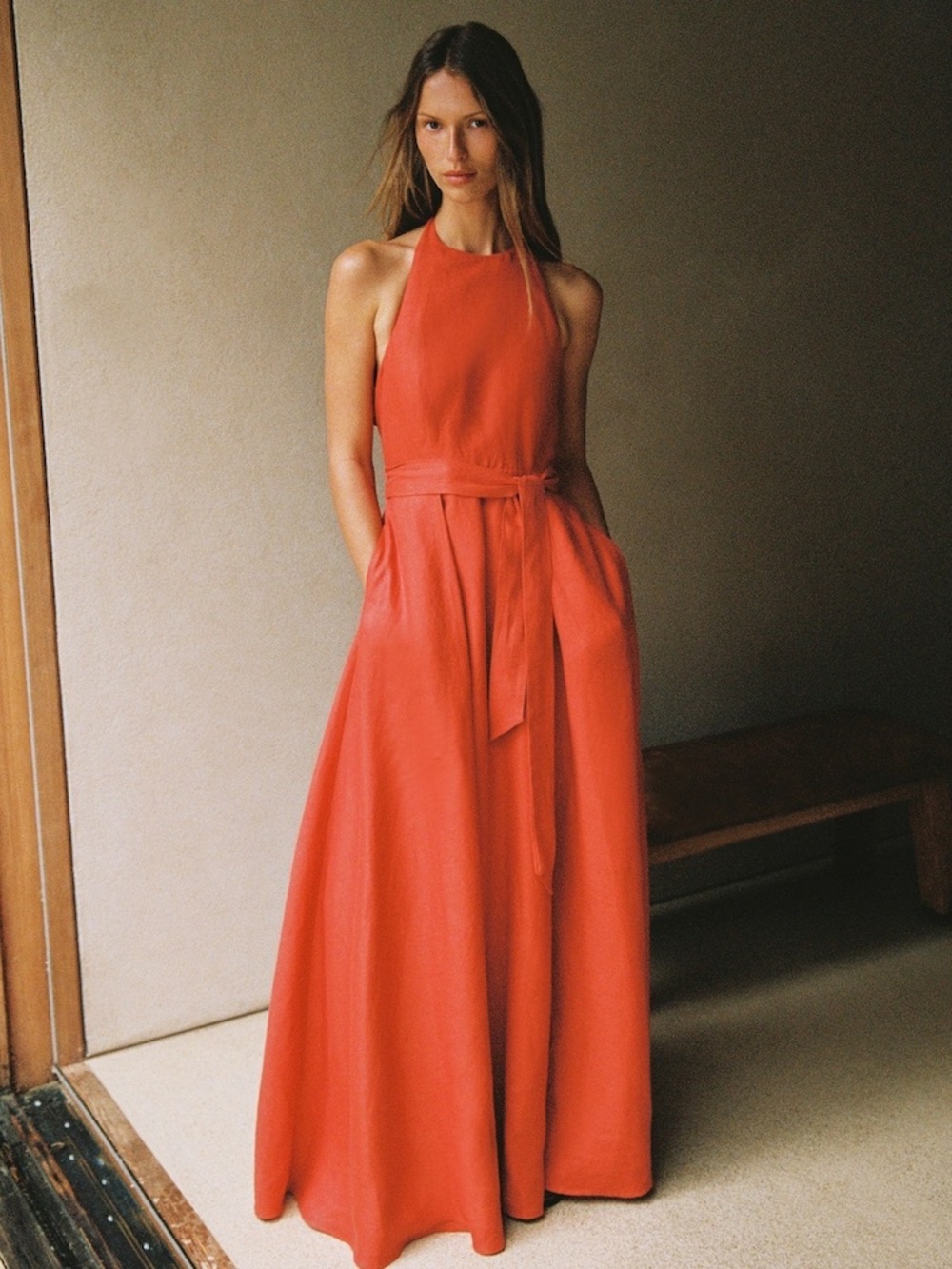 Reiss Coral Orange Paules Linen Open-Back Maxi Dress, US0 2 4 12 - Picture 4 of 11